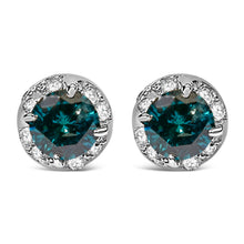 Load image into Gallery viewer, 14K White Gold 1/2 cttw White and Treated Blue Round Diamond Earrings (I-J I2-I3)
