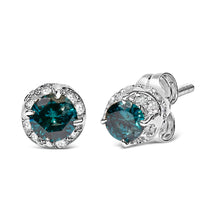 Load image into Gallery viewer, 14K White Gold 1/2 cttw White and Treated Blue Round Diamond Earrings (I-J I2-I3)
