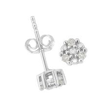 Load image into Gallery viewer, .925 Sterling Silver 1/10 cttw Prong Set Round-Cut Trio Diamond Stud Earrings (I-J Color, I3 Clarity)
