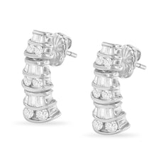 Load image into Gallery viewer, 14K White Gold 7/8 cttw Baguette &amp; Round Brilliant-Cut Diamond Dangle Multi Row Earrings (H-I Color, SI2-I1 Clarity)
