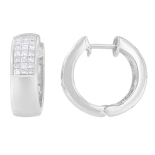 Load image into Gallery viewer, 14K White Gold 1 1/8 cttw Princess and Round Cut Diamond Huggie Earrings (H-I, VS1-VS2)
