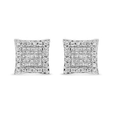 将图片加载到图库查看器，18K White Gold 1.00 Cttw Round and Princess-Cut Diamond Halo Square Stud Earring (G-H Color, SI1-SI2 Clarity)
