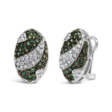 将图片加载到图库查看器，14K White Gold 2.00 Cttw White and Treated Blue Diamond Oval Shield Omega Back Earrings (H-I Color, SI1-SI2 Clarity)
