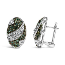 将图片加载到图库查看器，14K White Gold 2.00 Cttw White and Treated Blue Diamond Oval Shield Omega Back Earrings (H-I Color, SI1-SI2 Clarity)
