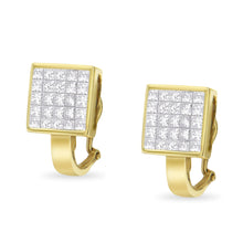 Load image into Gallery viewer, 14K Yellow Gold 3-1/5 Cttw Princess Cut Diamond Â¾ Square Invisible Set Grid Huggy Style Omega Back Stud Earrings (G-H Color, VS1-VS2 Clarity)
