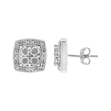Load image into Gallery viewer, .925 Sterling Silver 1/4 cttw Round Cut Diamond Square Shape Milgrain Stud Earrings (I-J Color, I3 Clarity)
