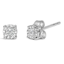 Load image into Gallery viewer, .925 Sterling Silver 1/10 Cttw Round Brilliant-Cut Lab Grown Diamond Miracle-Set Stud Earrings (F-G Color, VS1-VS2 Clarity)
