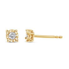 Load image into Gallery viewer, 10K Yellow Gold Plated .925 Sterling Silver 1/10 Cttw Round Brilliant-Cut Diamond Miracle-Set Stud Earrings (J-K Color, I3 Clarity)
