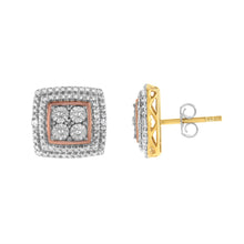 将图片加载到图库查看器，10K Yellow, White, and Rose Gold Plated Sterling Silver Diamond Accent Earrings (I-J Clarity, I3 Color)
