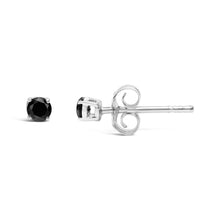 将图片加载到图库查看器，.925 Sterling Silver 1/2 Cttw Black Diamond Solitaire Stud Earrings
