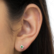 Load image into Gallery viewer, Sterling Silver Color Treated Princess Diamond Quad Stud Earring (1/2 cttw, Green Color, I1-I2 Clarity)
