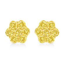 Load image into Gallery viewer, .925 Sterling Silver 1/4 Cttw Treated Yellow Diamond Floral Stud Earrings (Yellow Color, I1-I2 Clarity)
