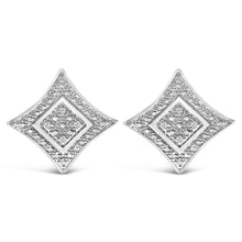 Load image into Gallery viewer, .925 Sterling Silver Diamond Accented 4-Stone Four Pointed Star Shaped Halo-Style Stud Earrings (H-I Color, I2-I3 Clarity)
