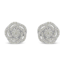 Load image into Gallery viewer, 10k White Gold Rose-Cut Diamond Floral Cluster Earrings (1 cttw, I-J Color, I2-I3 Clarity)
