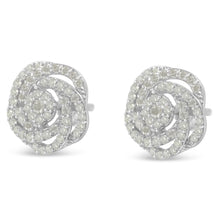 Load image into Gallery viewer, 10k White Gold Rose-Cut Diamond Floral Cluster Earrings (1 cttw, I-J Color, I2-I3 Clarity)
