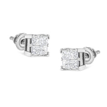 Load image into Gallery viewer, 10K White Gold 3/4 Cttw Invisible Set Princess-Cut Diamond Composite Square Stud Earrings (H-I Color, SI2-I1 Clarity)
