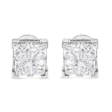 Load image into Gallery viewer, 10K White Gold 3/4 Cttw Invisible Set Princess-Cut Diamond Composite Square Stud Earrings (H-I Color, SI2-I1 Clarity)
