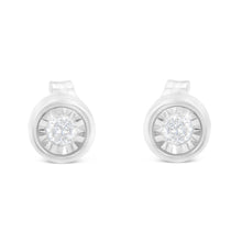 Load image into Gallery viewer, .925 Sterling Silver 1/5 Cttw Round Brilliant-Cut Near Colorless Diamond Miracle-Set Bezel Barrel Style Stud Earrings (I-J Color, I2-I3 Clarity)
