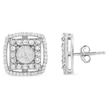 Load image into Gallery viewer, .925 Sterling Silver 1.0 Cttw Round Diamond Double Halo and Disc Stud Earring (I-J Color, I2-I3 Clarity)
