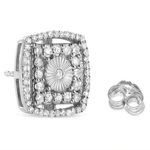 Load image into Gallery viewer, .925 Sterling Silver 1.0 Cttw Round Diamond Double Halo and Disc Stud Earring (I-J Color, I2-I3 Clarity)
