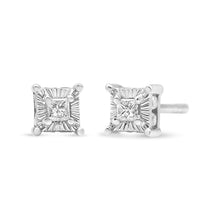 Load image into Gallery viewer, .925 Sterling Silver 1/4 Cttw Miracle Set Princess-Cut Diamond Solitaire Stud Earrings with Hidden Halo (I-J Color, SI2-I1 Clarity)
