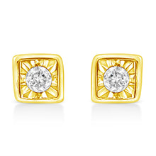 Load image into Gallery viewer, 10K Yellow Gold Plated .925 Sterling Silver 1/10 Cttw Miracle-Set Diamond Circle Shape Stud Earrings (K-L Color, I2-I3 Clarity)
