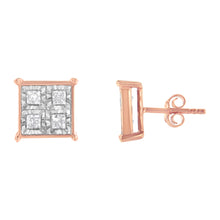 Load image into Gallery viewer, Rose Gold Plated Sterling Silver Diamond Composite Stud Earrings (3/4 cttw, J-K Color, I1-I2 Clarity)
