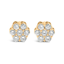 将图片加载到图库查看器，14K Yellow Gold 3/4 Cttw 7 Stone Floral Cluster Round Brilliant Cut Diamond Stud Earrings with Screw Backs (I-J Color, SI2-I1 Clarity)
