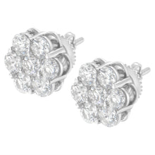 Load image into Gallery viewer, Sterling Silver 2 cttw Floral Composite 7 Stone Diamond Stud Earring (I-J, I1-I2)
