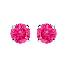 Load image into Gallery viewer, 10K White Gold 1.0 Cttw Lab Created Round Brilliant Cut Pink Diamond Classic 4-Prong Solitaire Stud Earrings (Fancy Pink Color, VVS2-VS1 Clarity)
