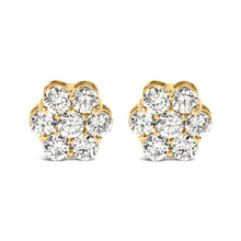 Load image into Gallery viewer, 14K Yellow Gold 1 1/2 Cttw 7 Stone Floral Cluster Round Brilliant Cut Diamond Stud Earrings with Screw Backs (I-J Color, SI1-SI2 Clarity)
