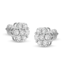Load image into Gallery viewer, 14K White Gold 3 cttw Prong Set Round-Cut Diamond Floral Cluster Stud Earring (I-J Color, SI1-SI2 Clarity)
