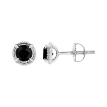 Load image into Gallery viewer, .925 Sterling Silver 1 cttw Treated Black Diamond Modern 4-Prong Solitaire Milgrain Stud Earrings (Black Color, I1-I2 Clarity)
