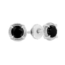 Load image into Gallery viewer, .925 Sterling Silver 1 cttw Treated Black Diamond Modern 4-Prong Solitaire Milgrain Stud Earrings (Black Color, I1-I2 Clarity)
