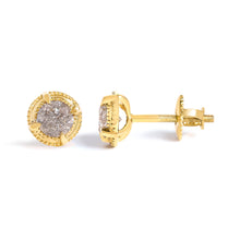 Load image into Gallery viewer, 14K Yellow Gold Plated .925 Sterling Silver 1.0 Cttw Round Brilliant Cut Diamond Solitaire Milgrain Stud Earrings (K-L Color, I2-I3 Clarity)
