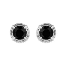 Load image into Gallery viewer, .925 Sterling Silver 1 cttw Treated Black Diamond Modern 4-Prong Solitaire Milgrain Stud Earrings (Black Color, I1-I2 Clarity)
