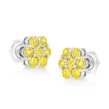 Load image into Gallery viewer, .925 Sterling Silver 1/4 Cttw Treated Yellow Diamond Floral Stud Earrings (Yellow Color, I1-I2 Clarity)
