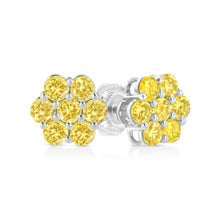 Load image into Gallery viewer, .925 Sterling Silver 1/4 Cttw Treated Yellow Diamond Floral Stud Earrings (Yellow Color, I1-I2 Clarity)
