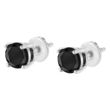 将图片加载到图库查看器，.925 Sterling Silver 2.00 Cttw Round Brilliant-Cut Black Diamond Classic 4-Prong Stud Earrings with Screw Backs (Fancy Color-Enhanced, I2-I3 Clarity)
