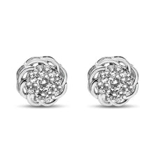 Load image into Gallery viewer, .925 Sterling Silver 1/2 Cttw Round Diamond Cluster Openwork Floral Halo Stud Earrings (I1-I2 Clarity, I-J Color)

