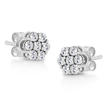 Load image into Gallery viewer, 14K White Gold 1/2 Cttw Prong Set Round-Cut Diamond Flower Stud Earring (H-I Color, I1-I2 Clarity)
