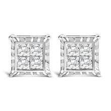 Load image into Gallery viewer, 14K White Gold 2.00 Cttw Invisible Set Princess-Cut Lab Grown Diamond Wavy Quad Stud Earrings
