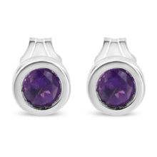 将图片加载到图库查看器，.925 Sterling Silver Bezel Set 3.5mm Created Red Ruby Gemstone Solitaire Stud Earrings
