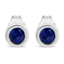 将图片加载到图库查看器，.925 Sterling Silver Bezel Set 3.5mm Created Red Ruby Gemstone Solitaire Stud Earrings
