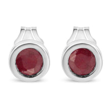 将图片加载到图库查看器，.925 Sterling Silver Bezel Set 3.5mm Created Red Ruby Gemstone Solitaire Stud Earrings
