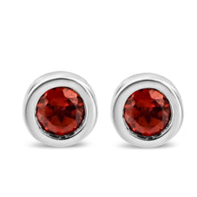 将图片加载到图库查看器，.925 Sterling Silver Bezel Set 3.5mm Created Red Ruby Gemstone Solitaire Stud Earrings
