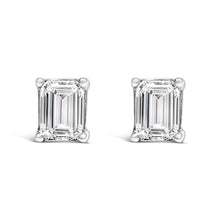 将图片加载到图库查看器，14K White Gold 1.0 Cttw Emerald Cut Lab-Grown Diamond Solitaire Stud Earrings (F-G Color, VS1-VS2 Clarity)
