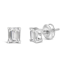 将图片加载到图库查看器，14K White Gold 1.0 Cttw Emerald Cut Lab-Grown Diamond Solitaire Stud Earrings (F-G Color, VS1-VS2 Clarity)
