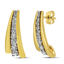 Load image into Gallery viewer, 10K Yellow Gold Plated .925 Sterling Silver 1.00 Cttw Round Diamond Graduated Huggie Stud Earrings (I-J Color, I2-I3 Clarity)
