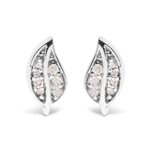 将图片加载到图库查看器，.925 Sterling Silver Diamond Accent Leaf Stud Earrings
